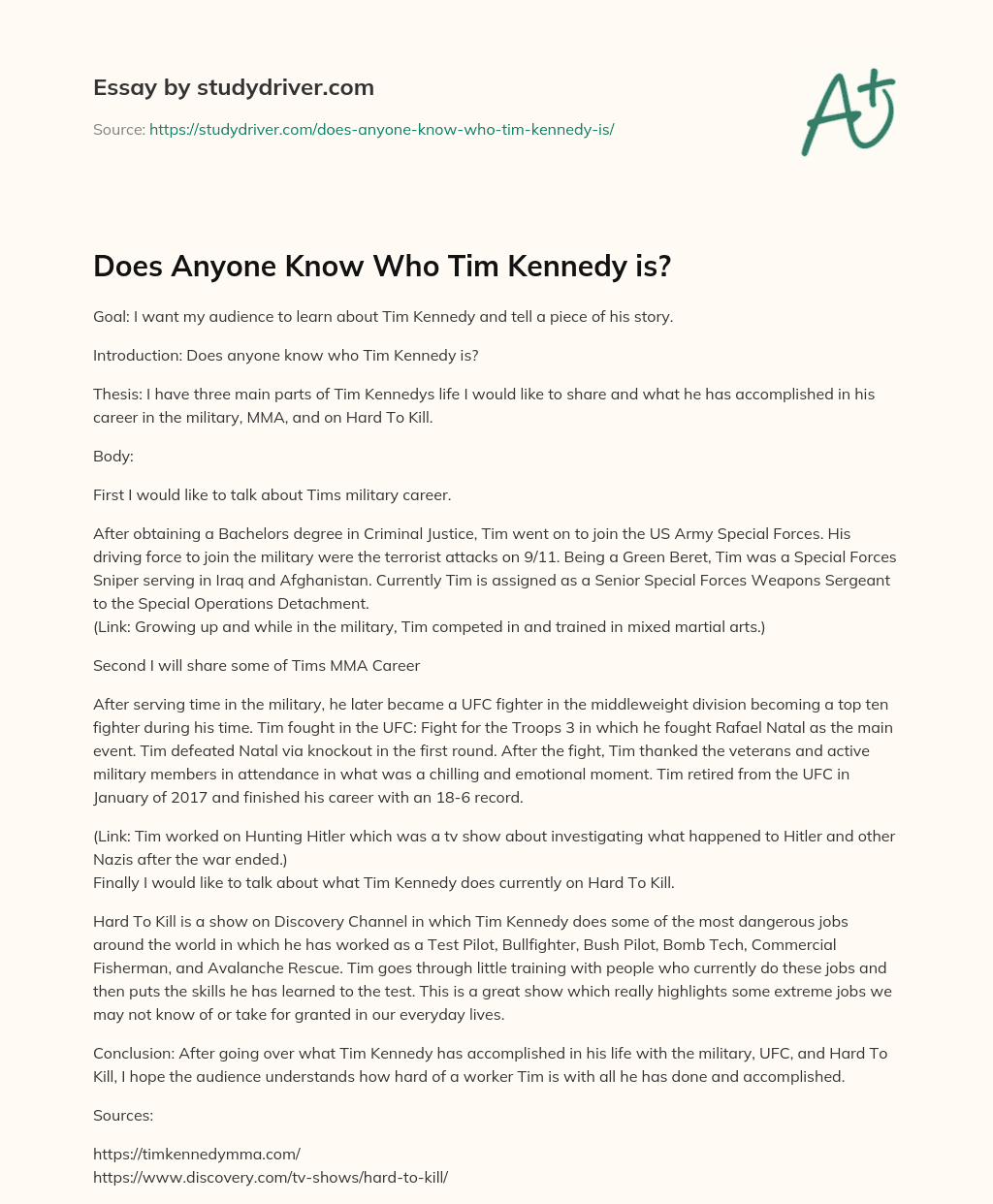 Does Anyone Know who Tim Kennedy Is? essay