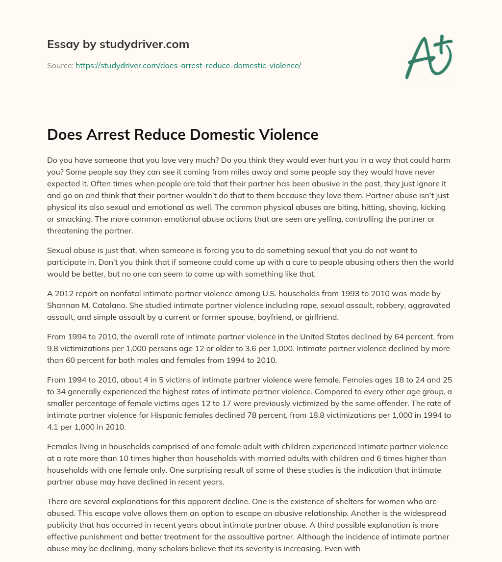 Does Arrest Reduce Domestic Violence essay