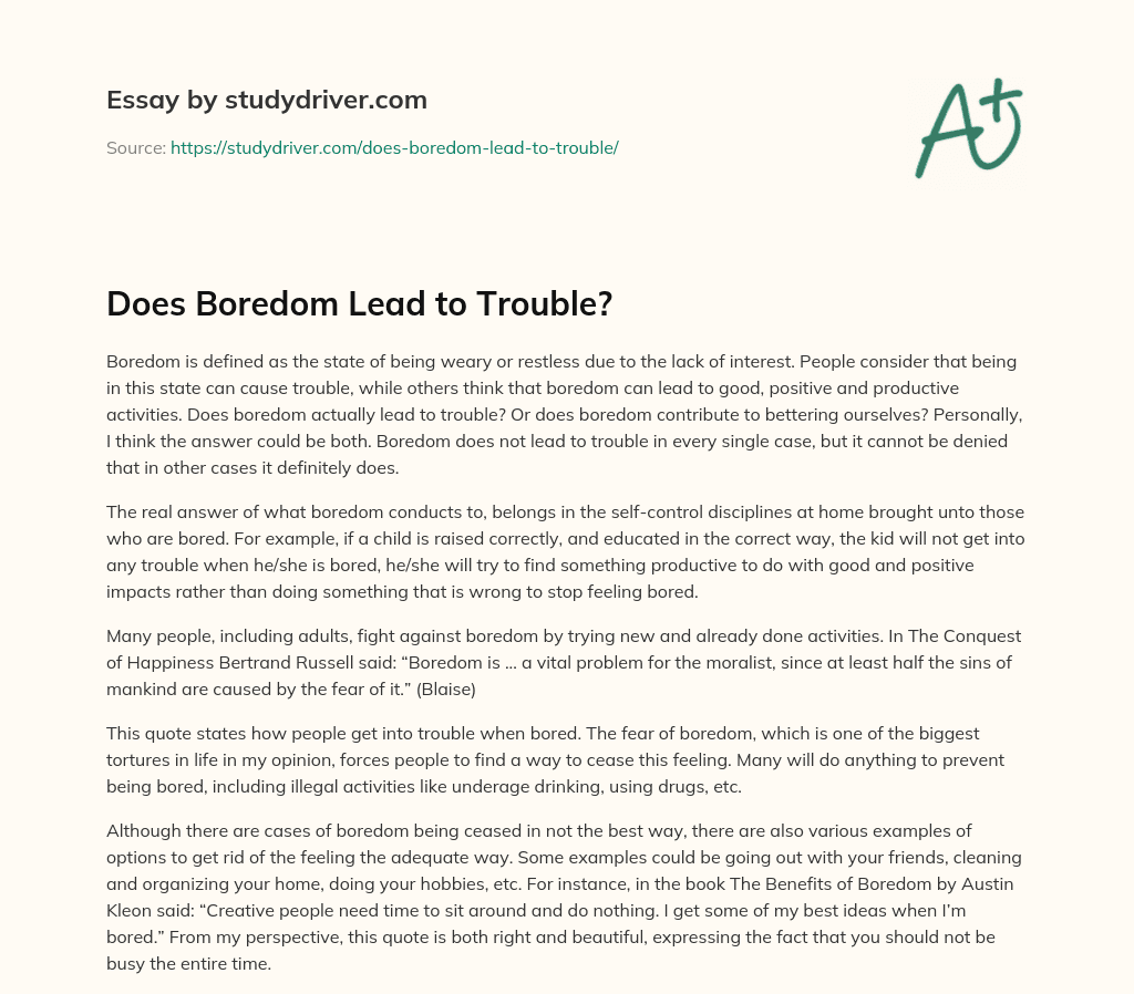 Does Boredom Lead to Trouble? essay