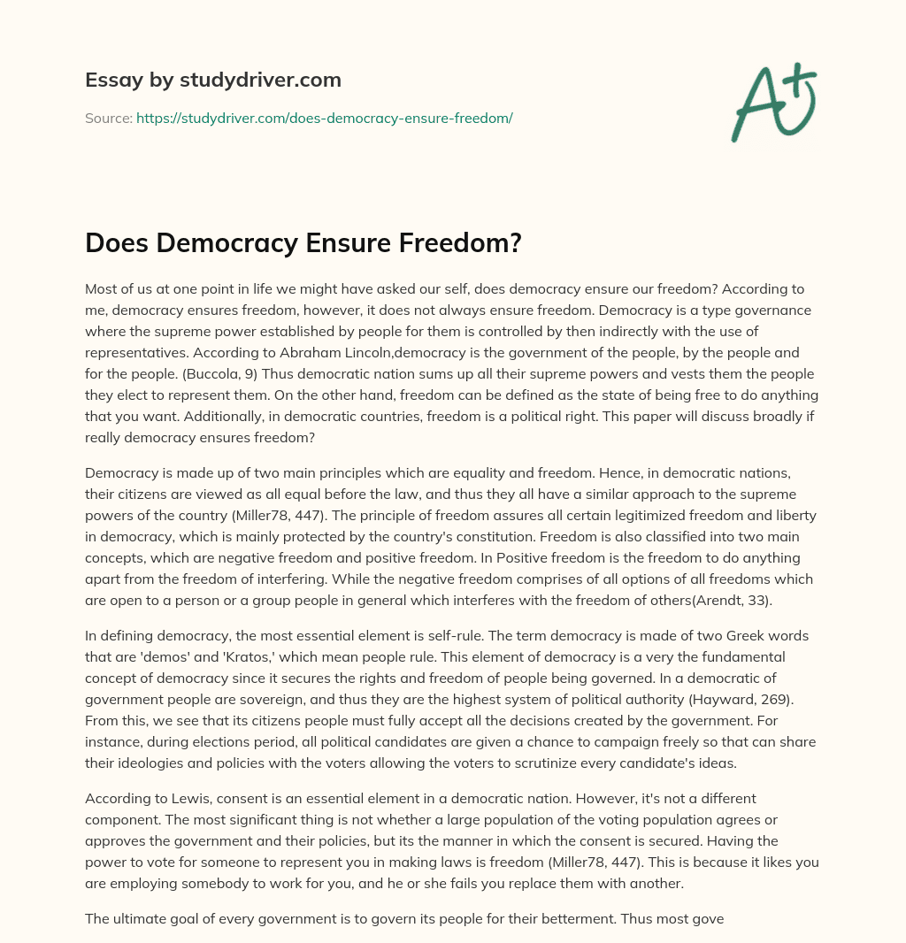 Does Democracy Ensure Freedom? essay