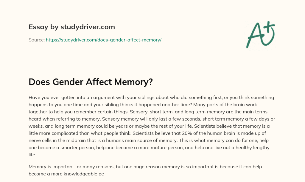 Does Gender Affect Memory? essay