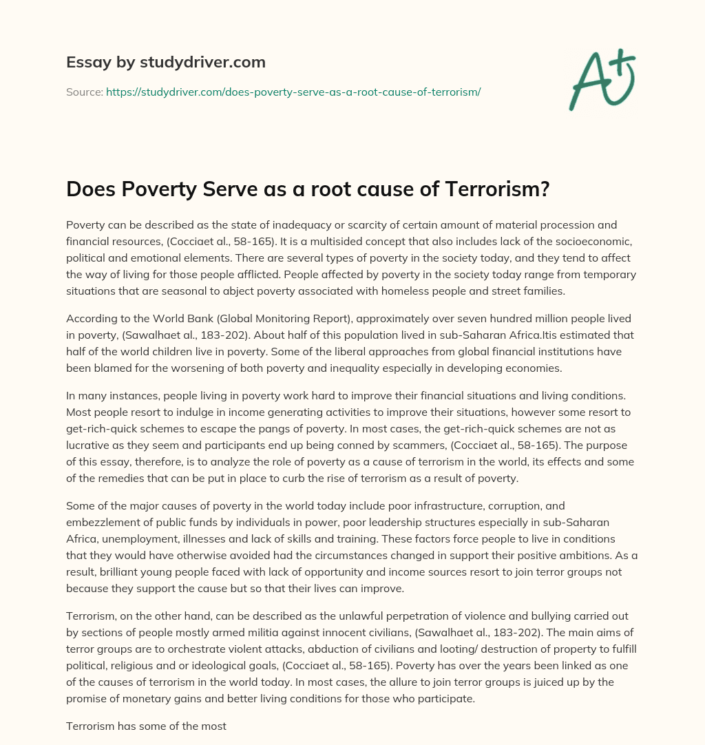Does Poverty Serve as a Root Cause of Terrorism? essay