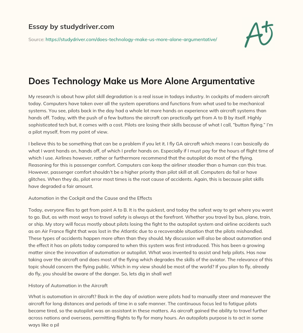 argumentative essay about technology make us alone