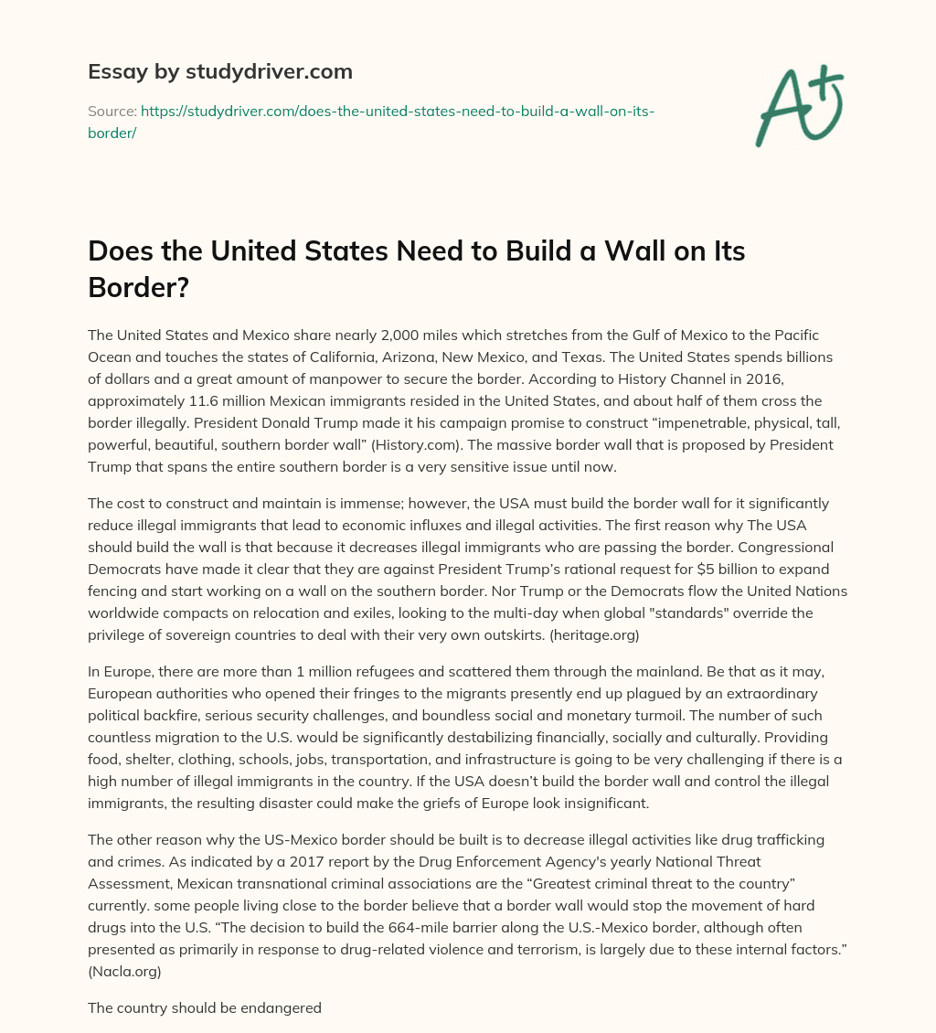 Does the United States Need to Build a Wall on its Border? essay