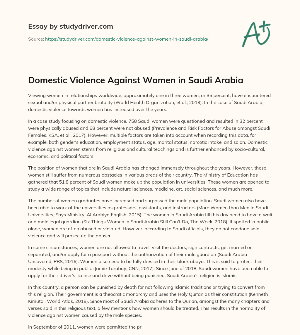 Domestic Violence against Women in Saudi Arabia essay