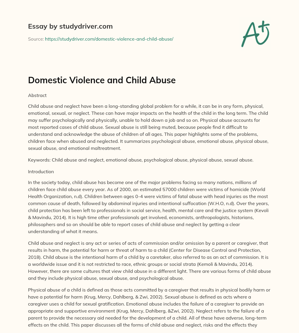 Domestic Violence and Child Abuse essay