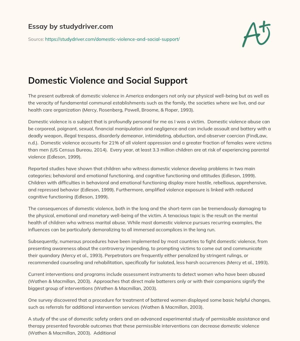 Domestic Violence and Social Support essay