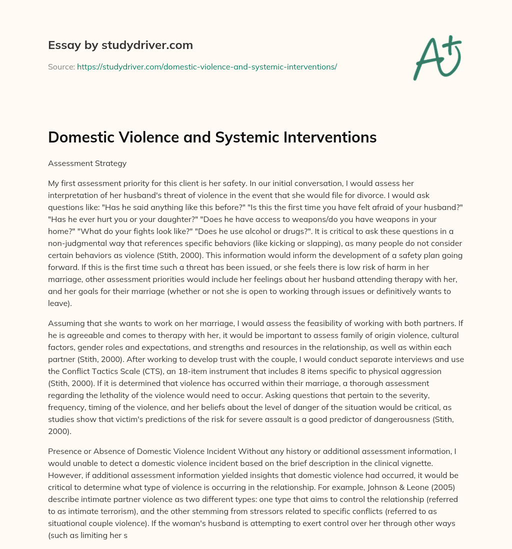Domestic Violence and Systemic Interventions essay