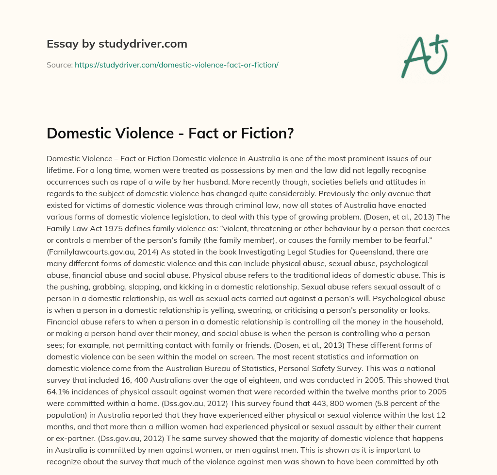 Domestic Violence – Fact or Fiction? essay