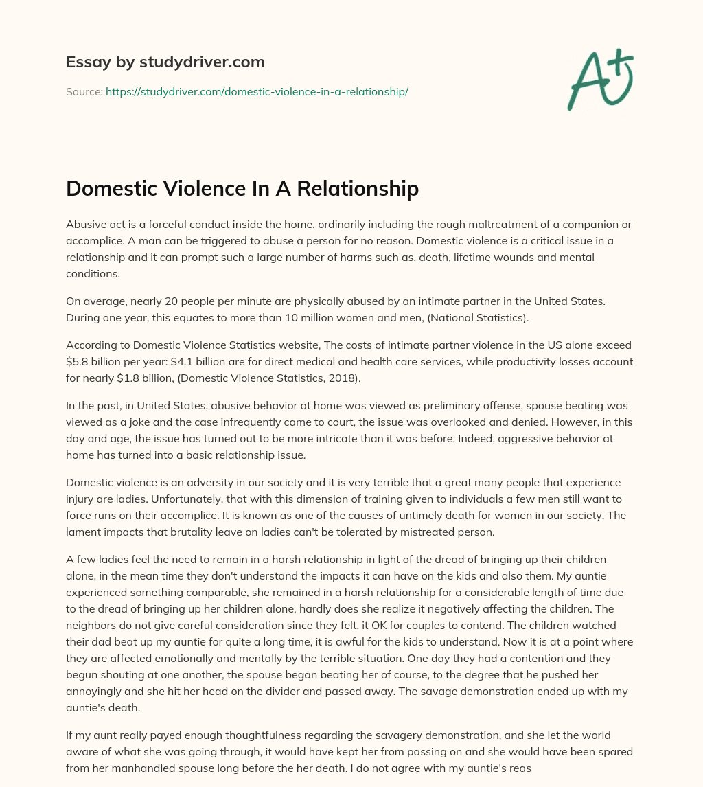 Domestic Violence in a Relationship essay