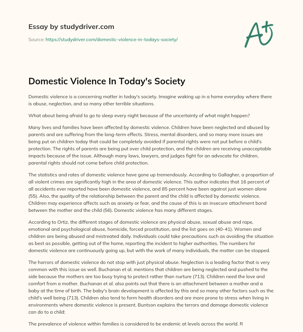 Domestic Violence in Today’s Society essay