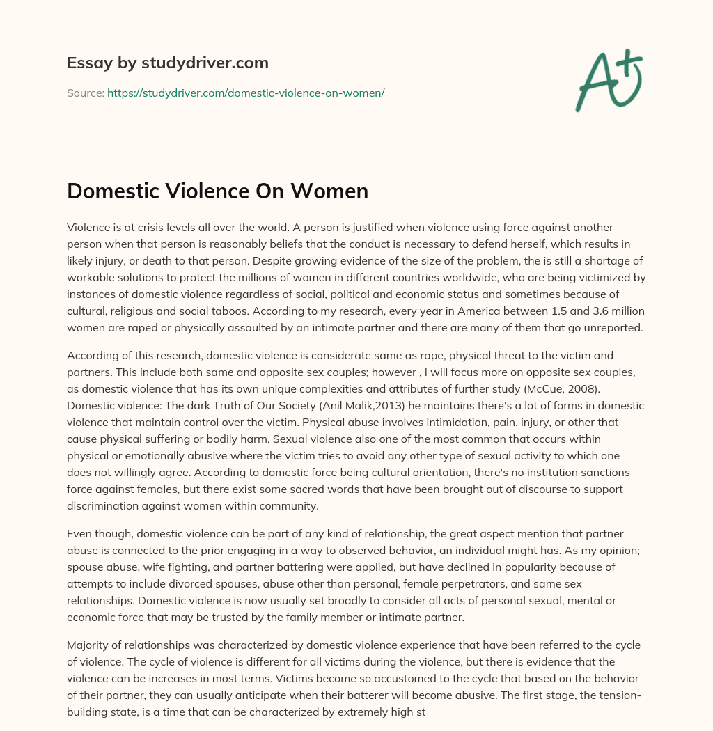 Domestic Violence on Women essay