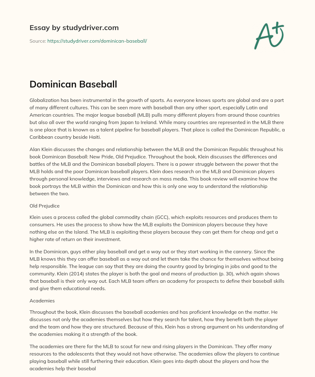 Dominican Baseball essay