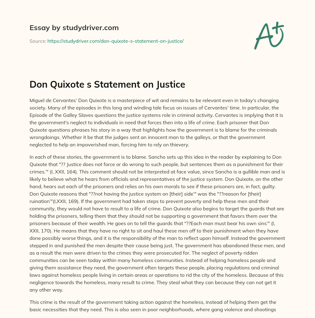 Don Quixote S Statement on Justice essay