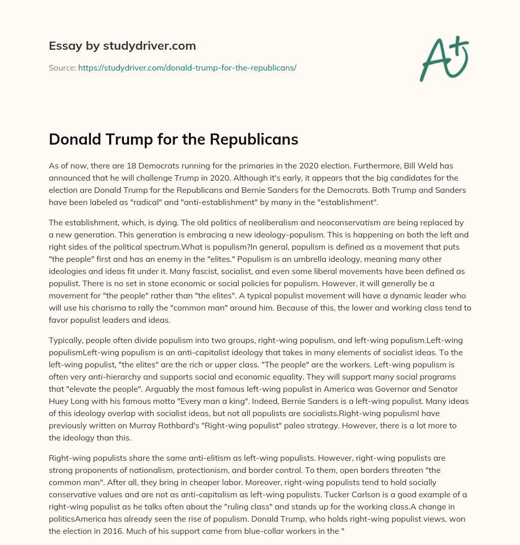 Donald Trump for the Republicans essay