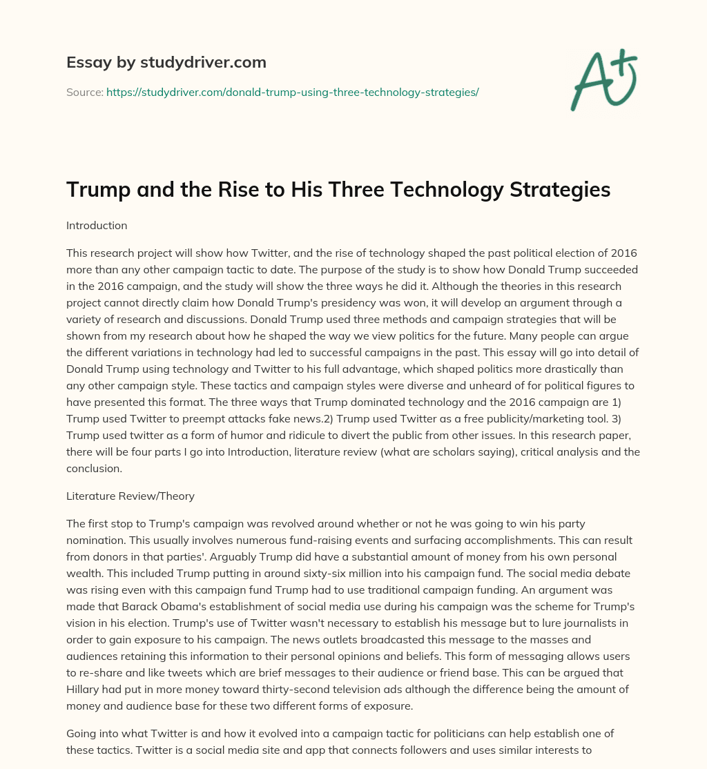 Trump and the Rise to his Three Technology Strategies essay