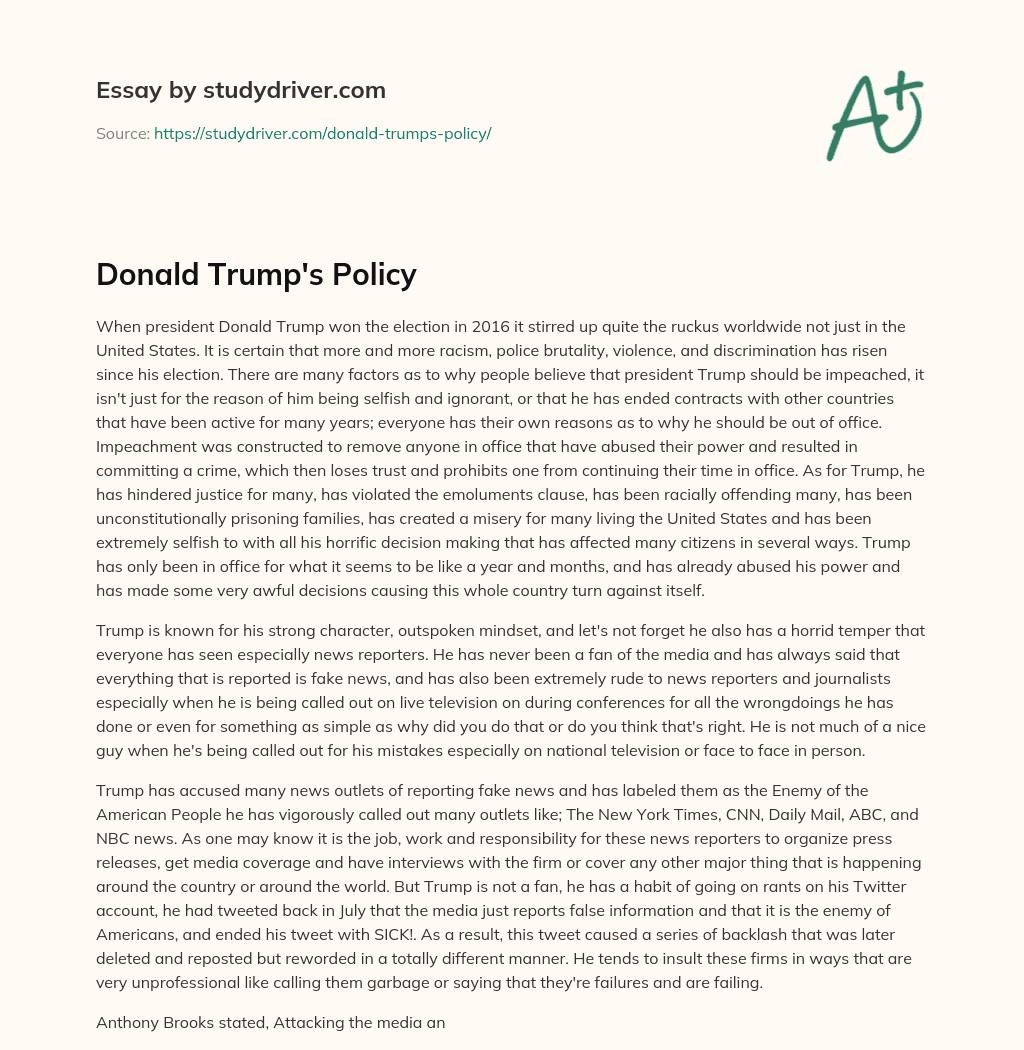 Donald Trump’s Policy essay