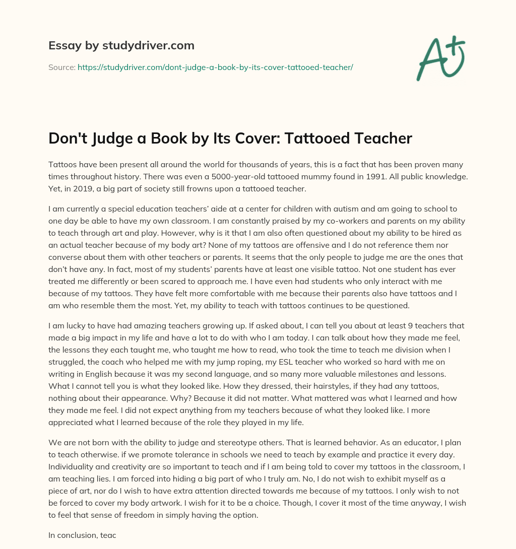 Don’t Judge a Book by its Cover: Tattooed Teacher essay