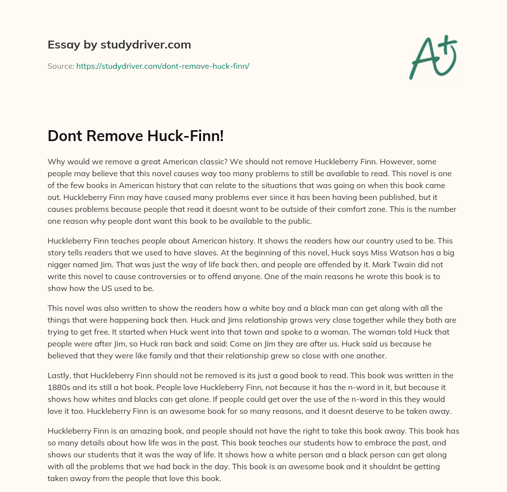 Dont Remove Huck-Finn! essay