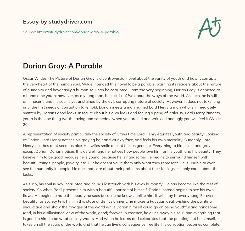 Dorian Gray: a Parable essay