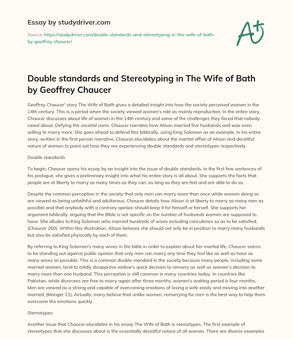 Double Standards and Stereotyping in the Wife of Bath by Geoffrey Chaucer essay