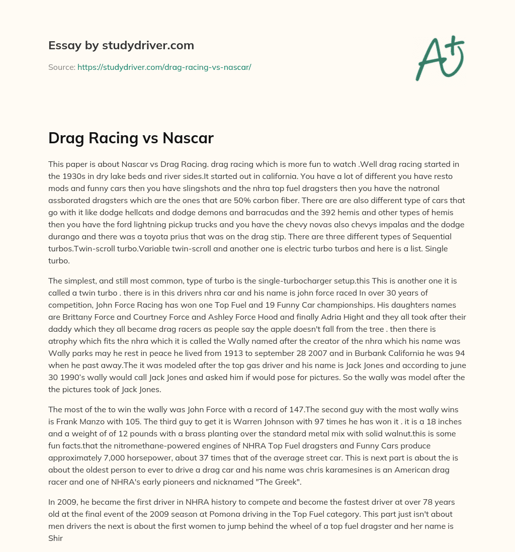 Drag Racing Vs Nascar essay