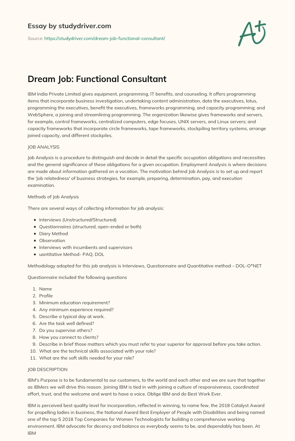Dream Job: Functional Consultant essay