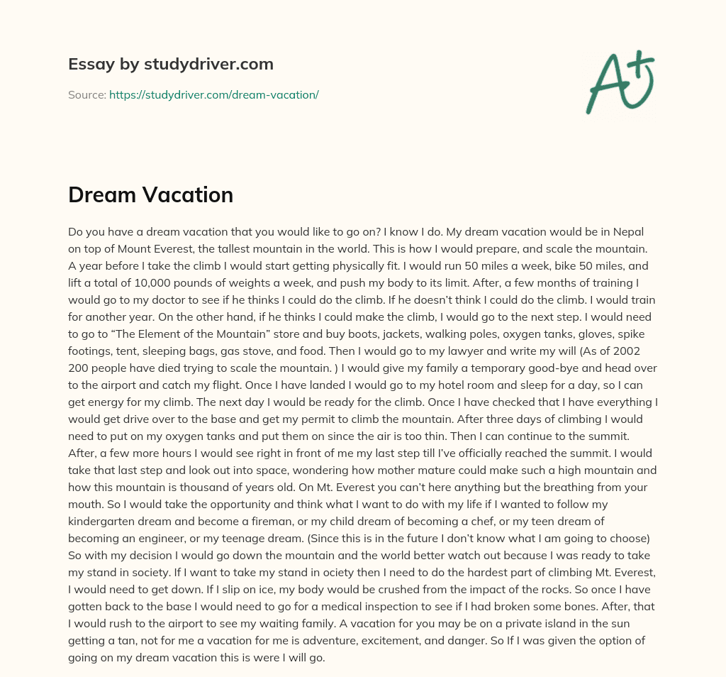 Dream Vacation essay