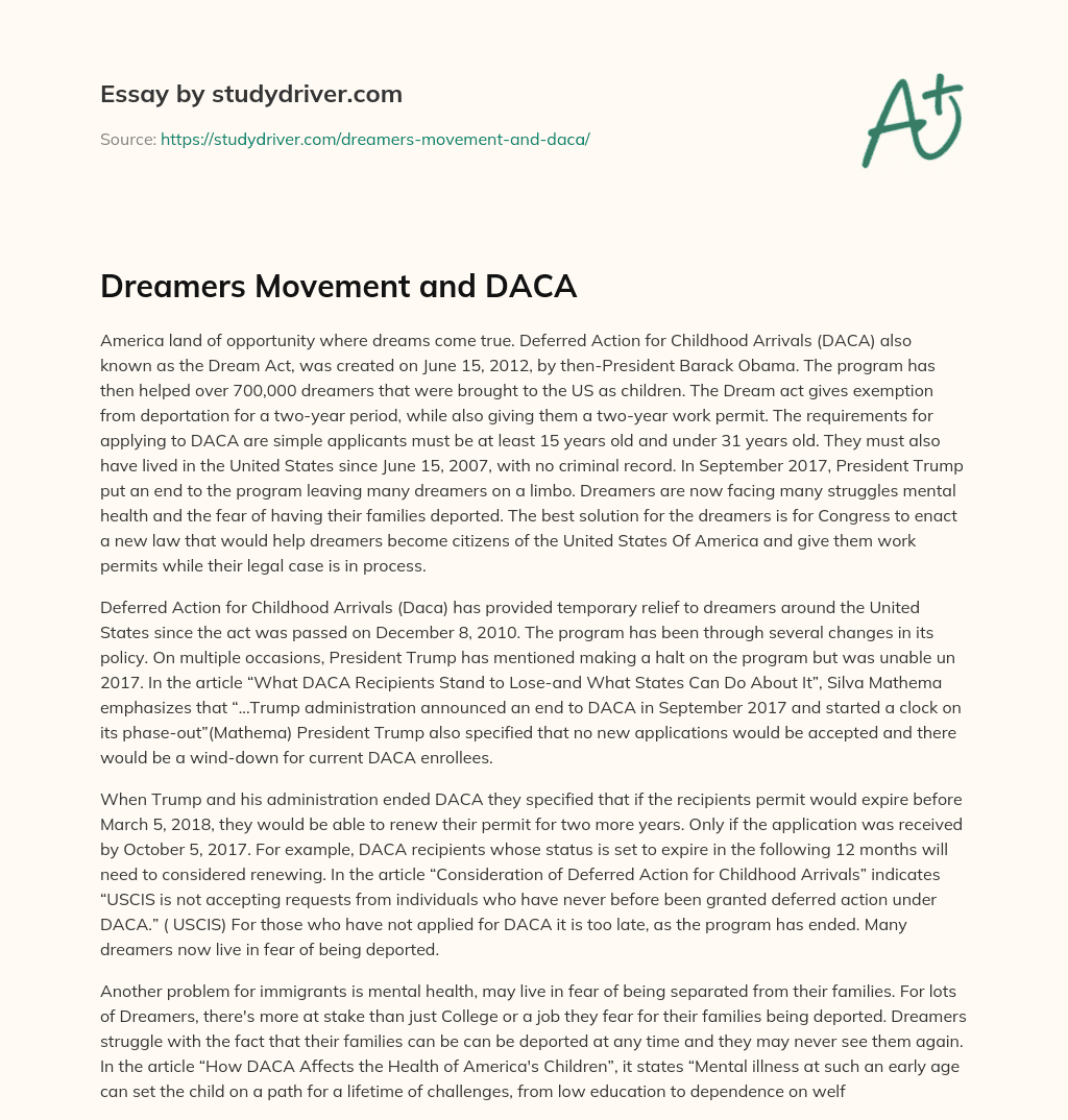 Dreamers Movement and DACA essay