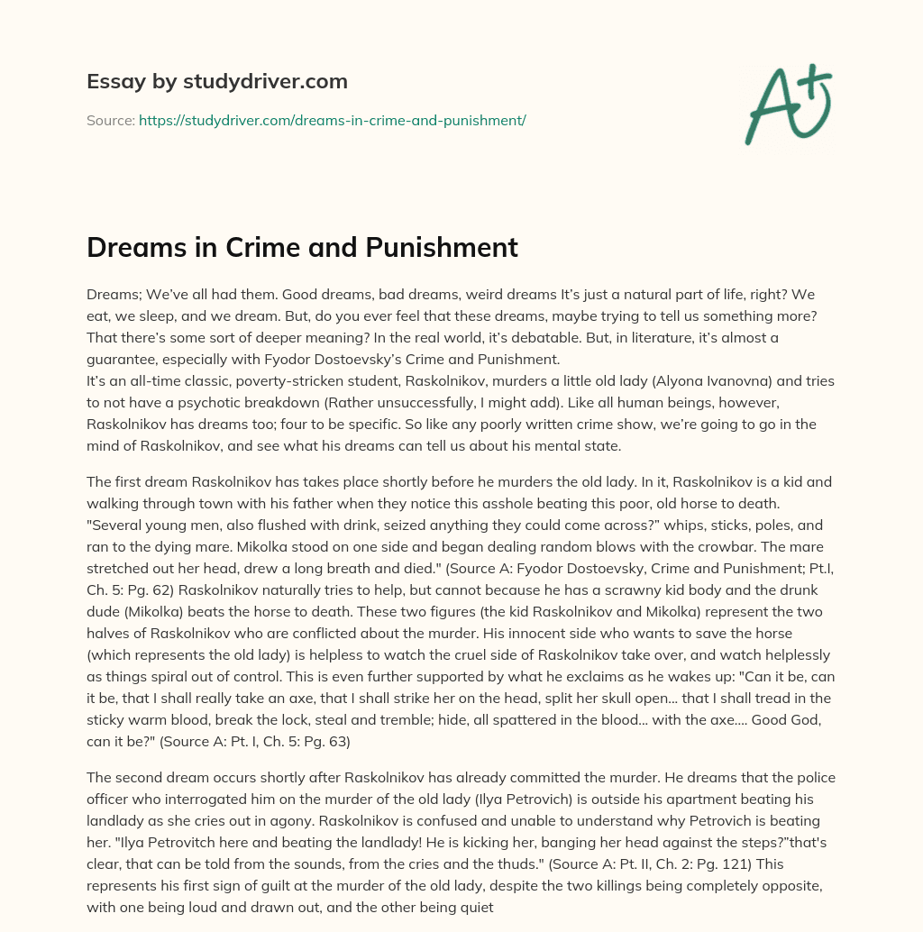 Dreams in Crime and Punishment essay