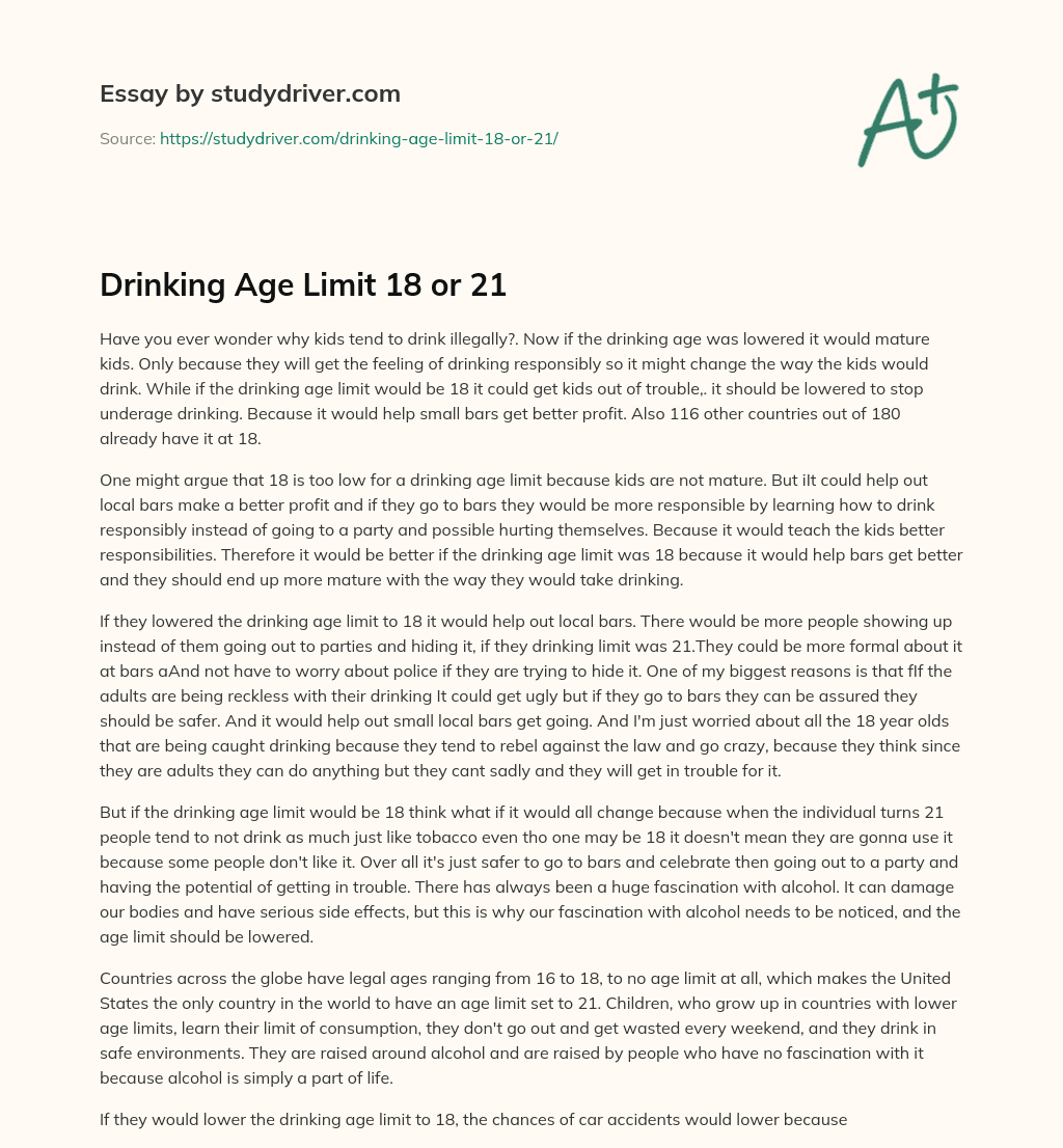 Drinking Age Limit 18 or 21 essay