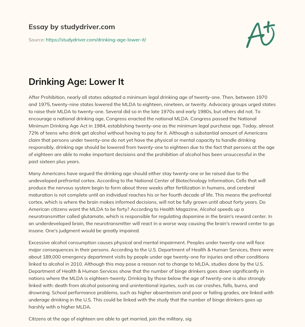 Drinking Age: Lower it essay