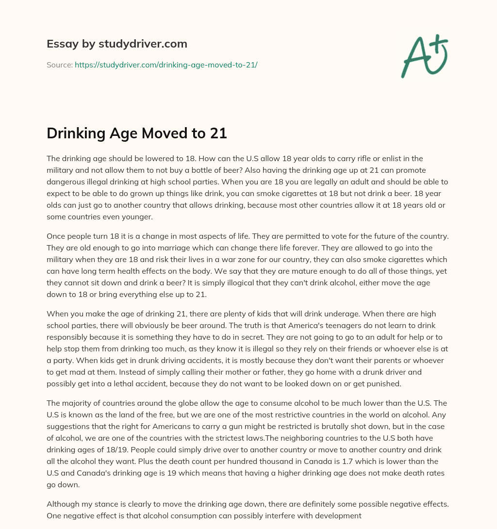 Drinking Age Moved to 21 essay