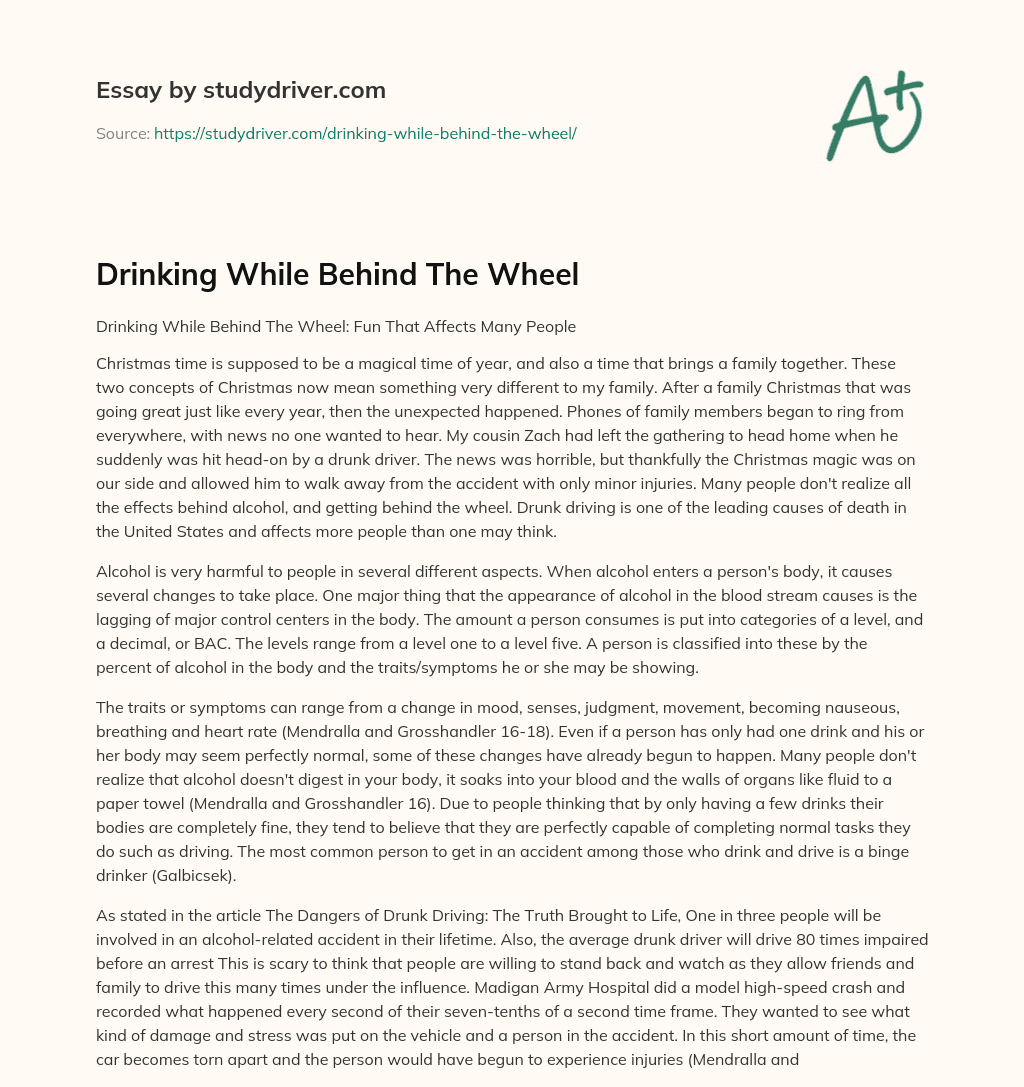 Drinking while Behind the Wheel essay