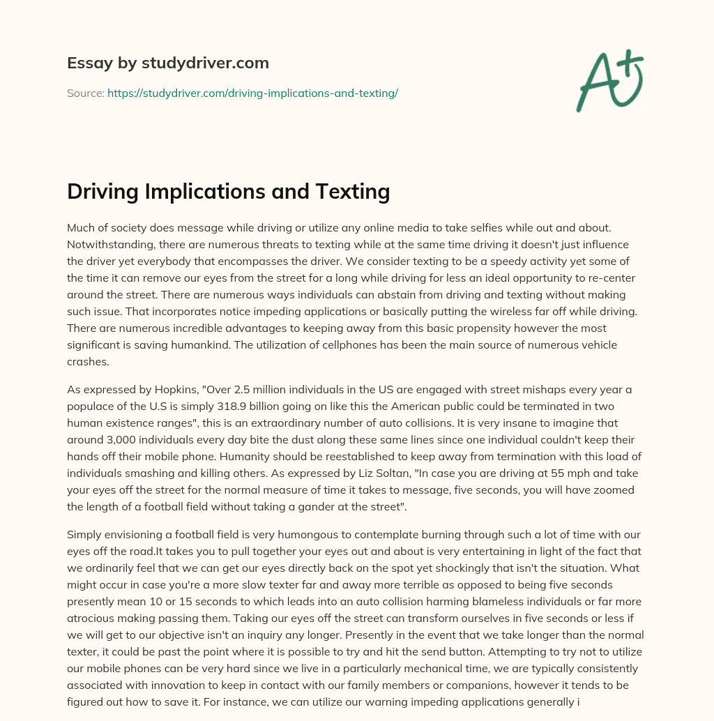 Driving Implications and Texting essay