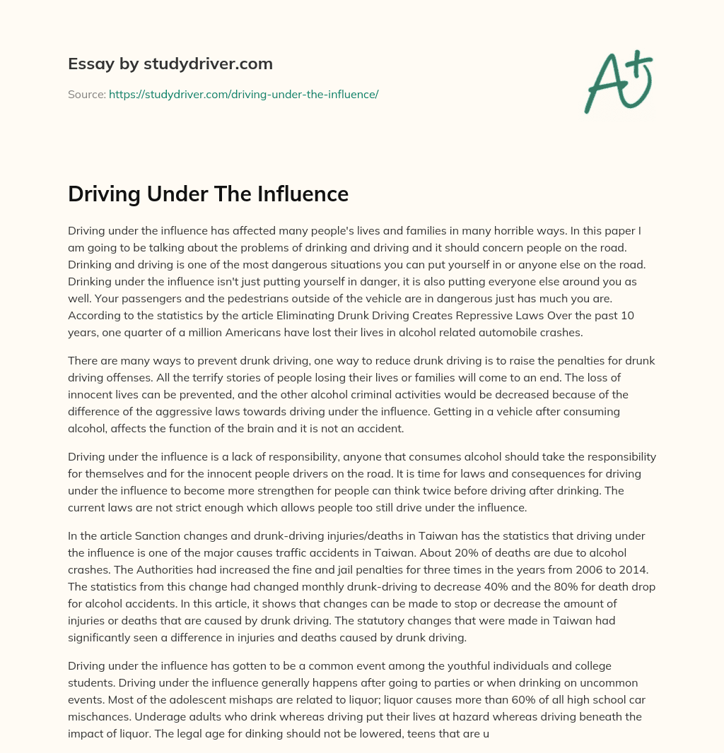 Driving under the Influence essay