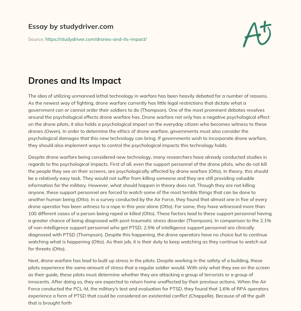 Drones and its Impact essay