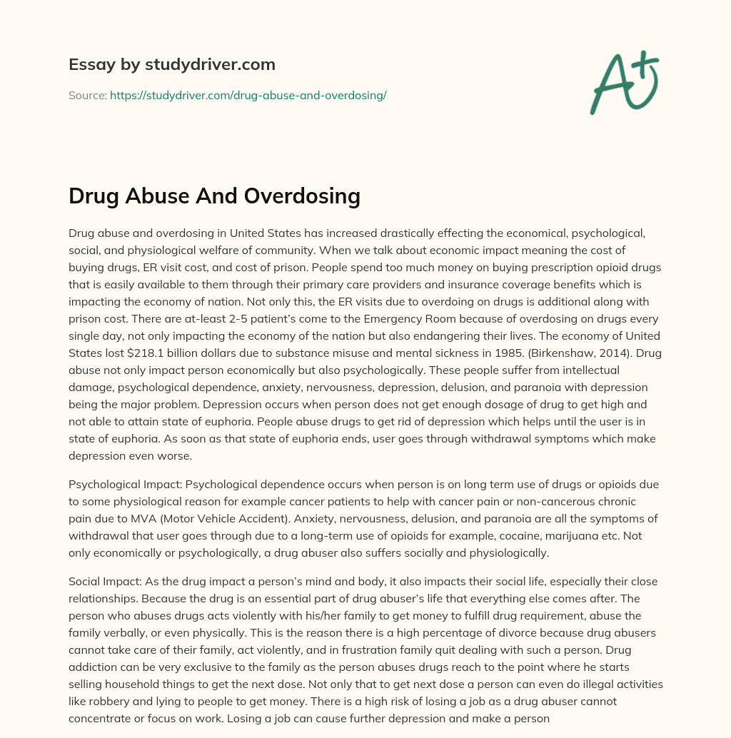 Drug Abuse and Overdosing essay