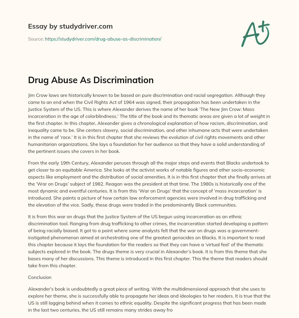 Drug Abuse as Discrimination essay