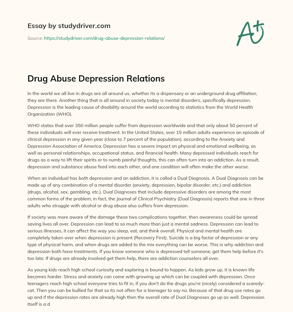 Drug Abuse Depression Relations essay
