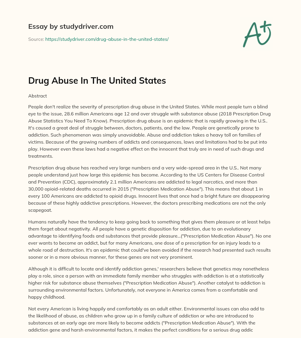 Drug Abuse in the United States essay