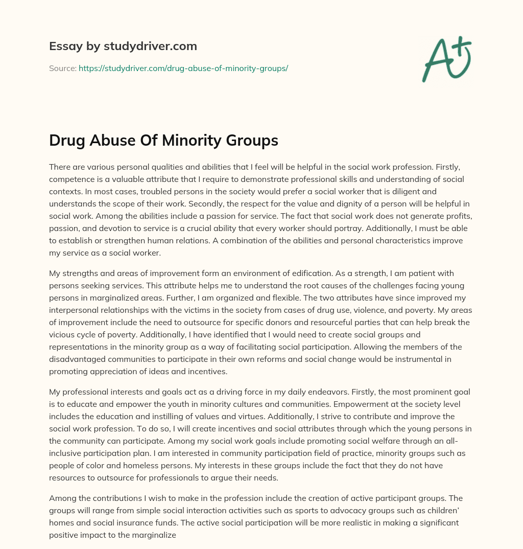 Drug Abuse of Minority Groups essay