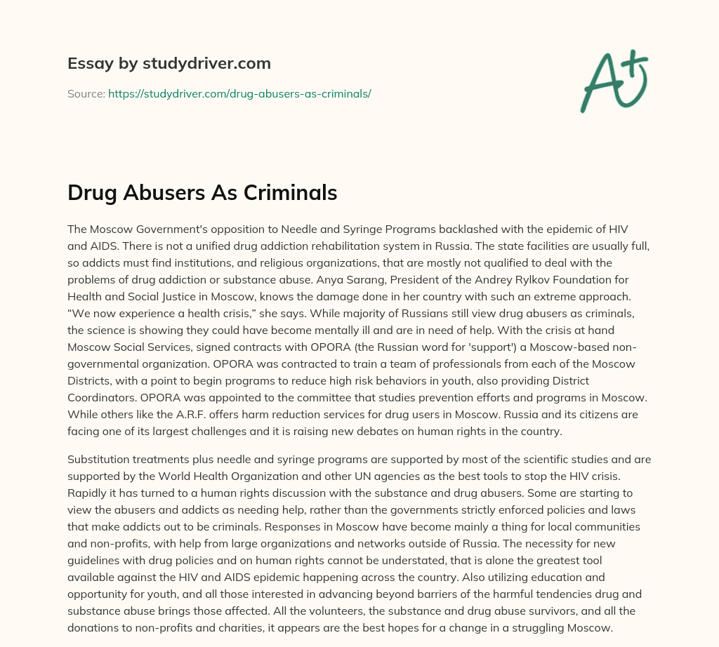 Drug Abusers as Criminals essay