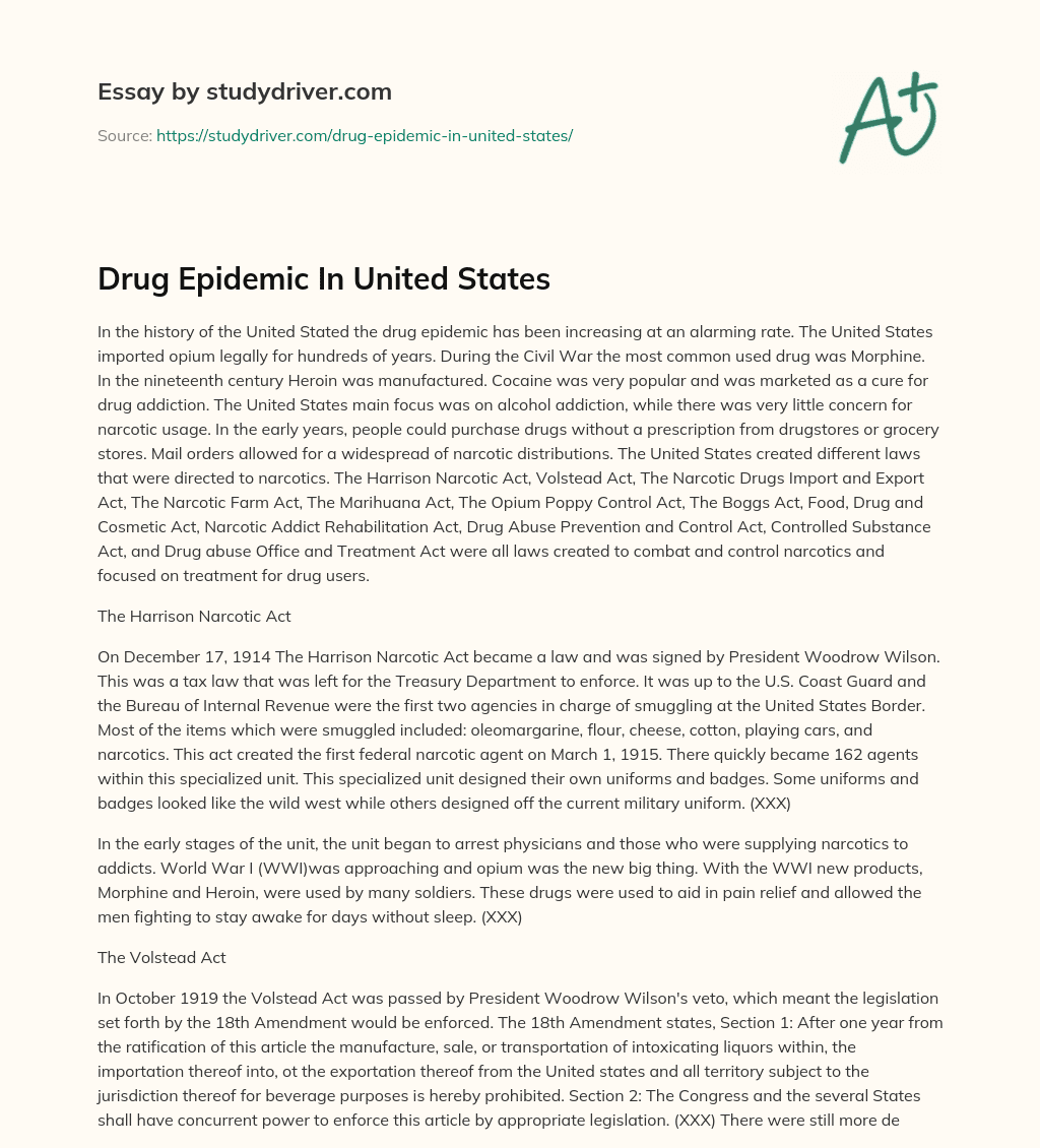 Drug Epidemic in United States essay