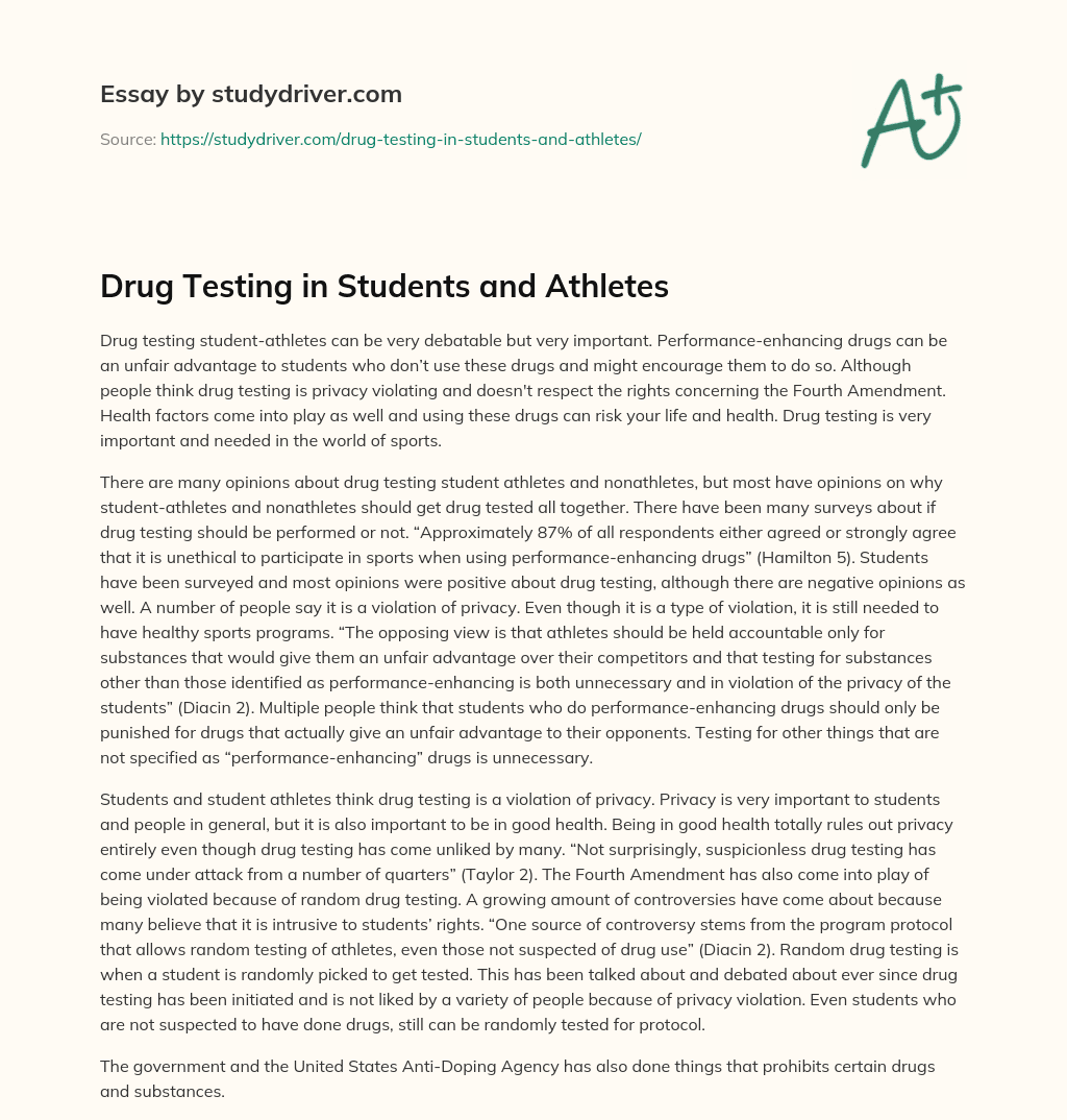 Drug Testing in Students and Athletes essay