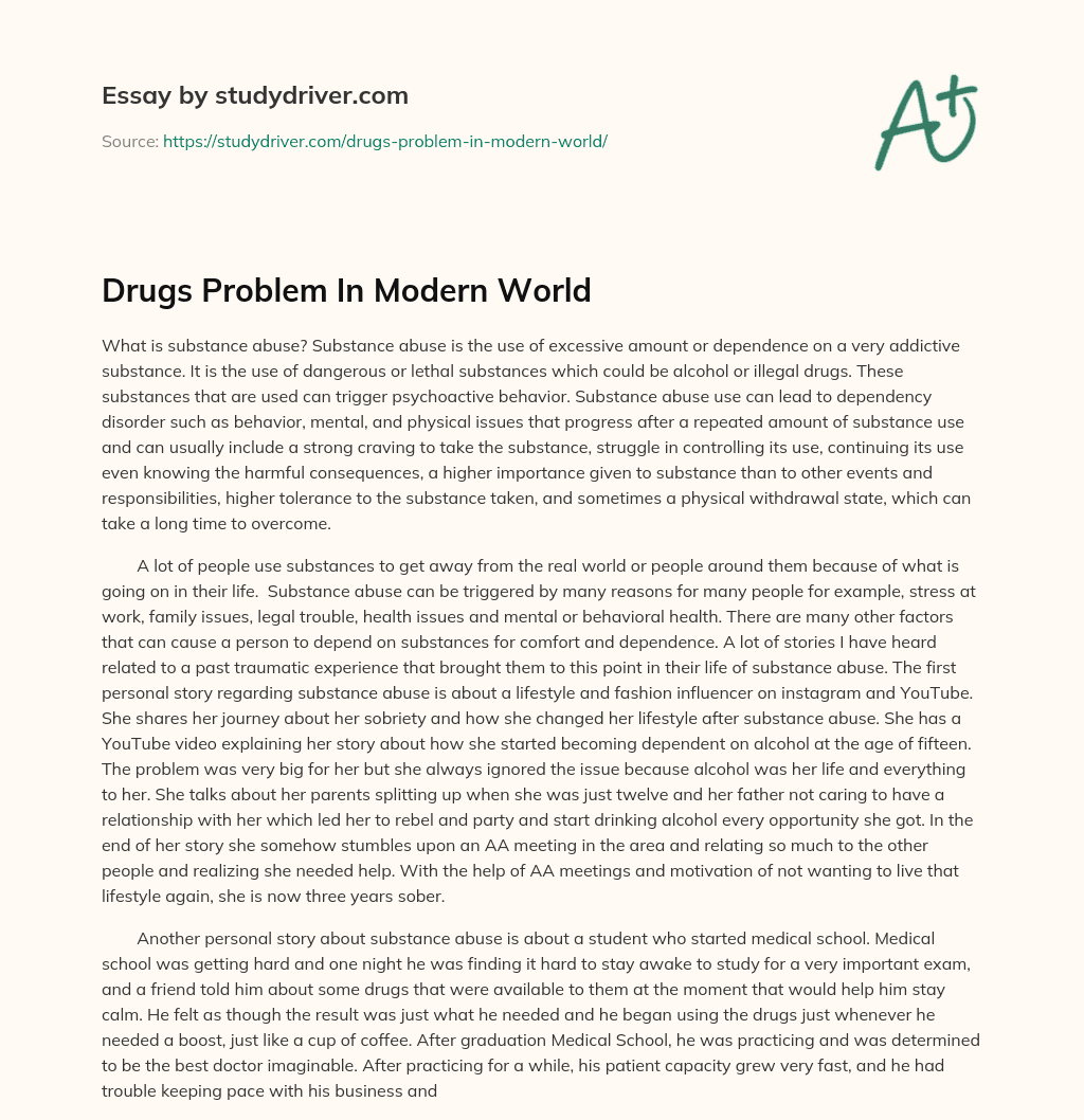 Drugs Problem in Modern World essay