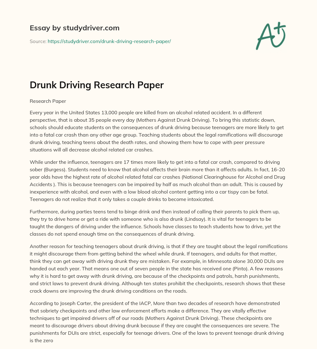 drunk driving research paper thesis