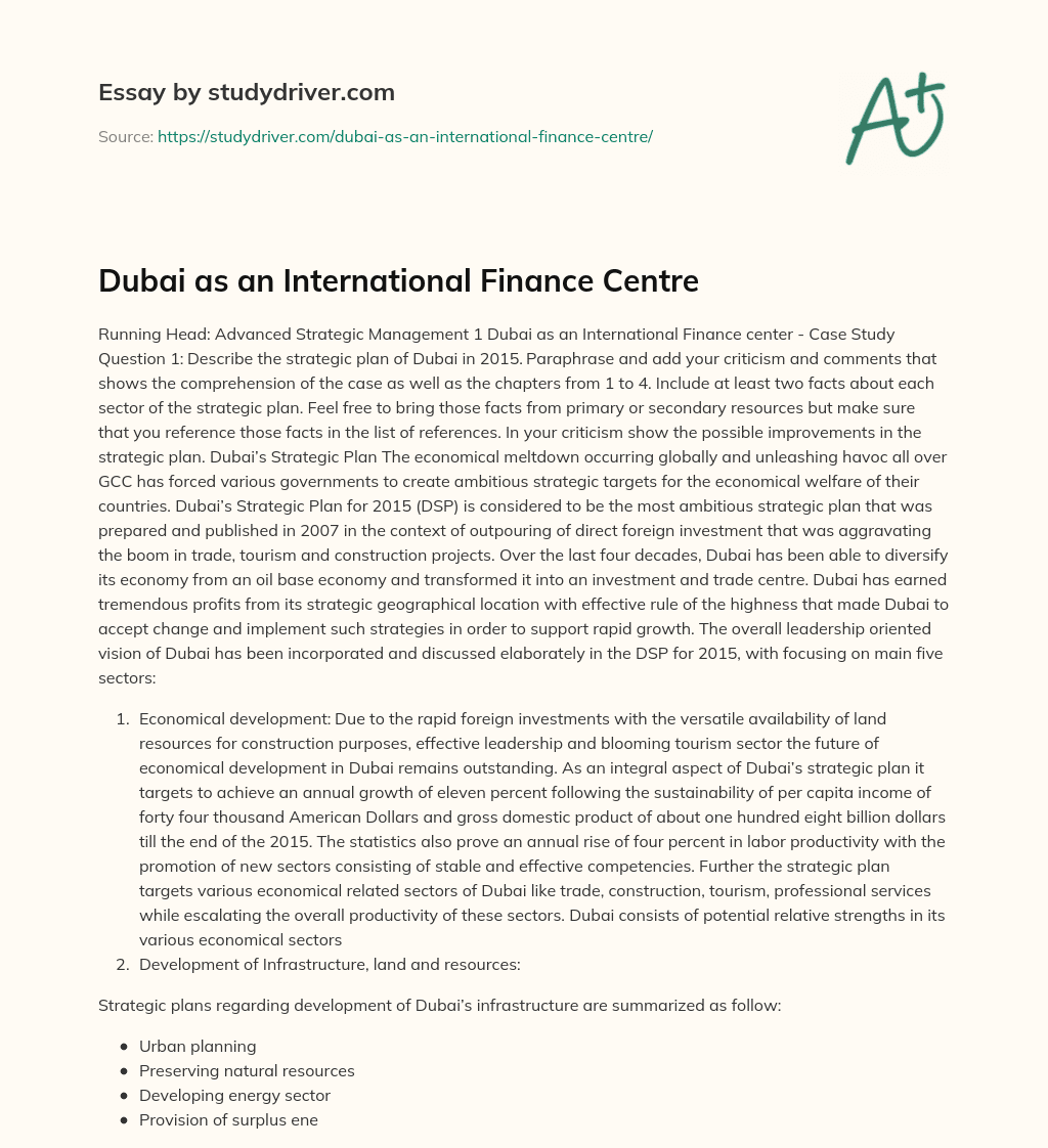 Dubai as an International Finance Centre essay
