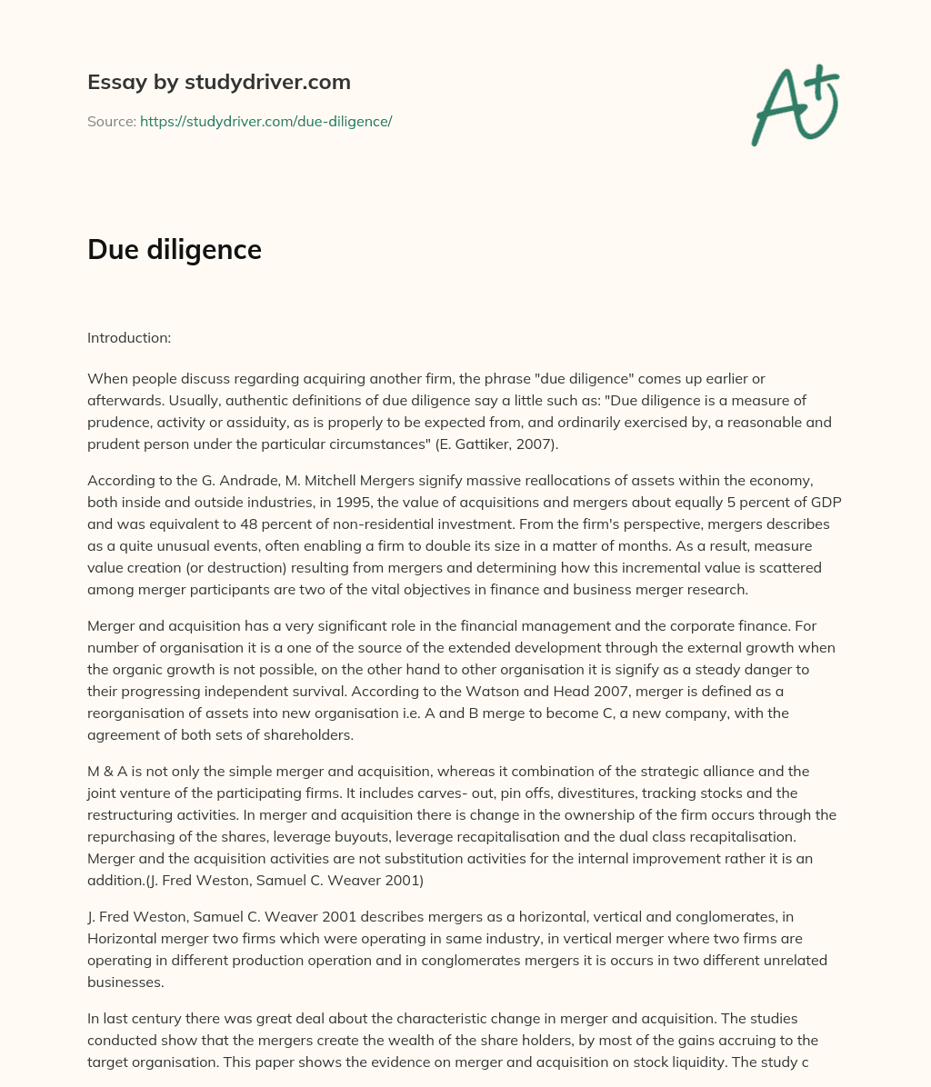 Due Diligence essay