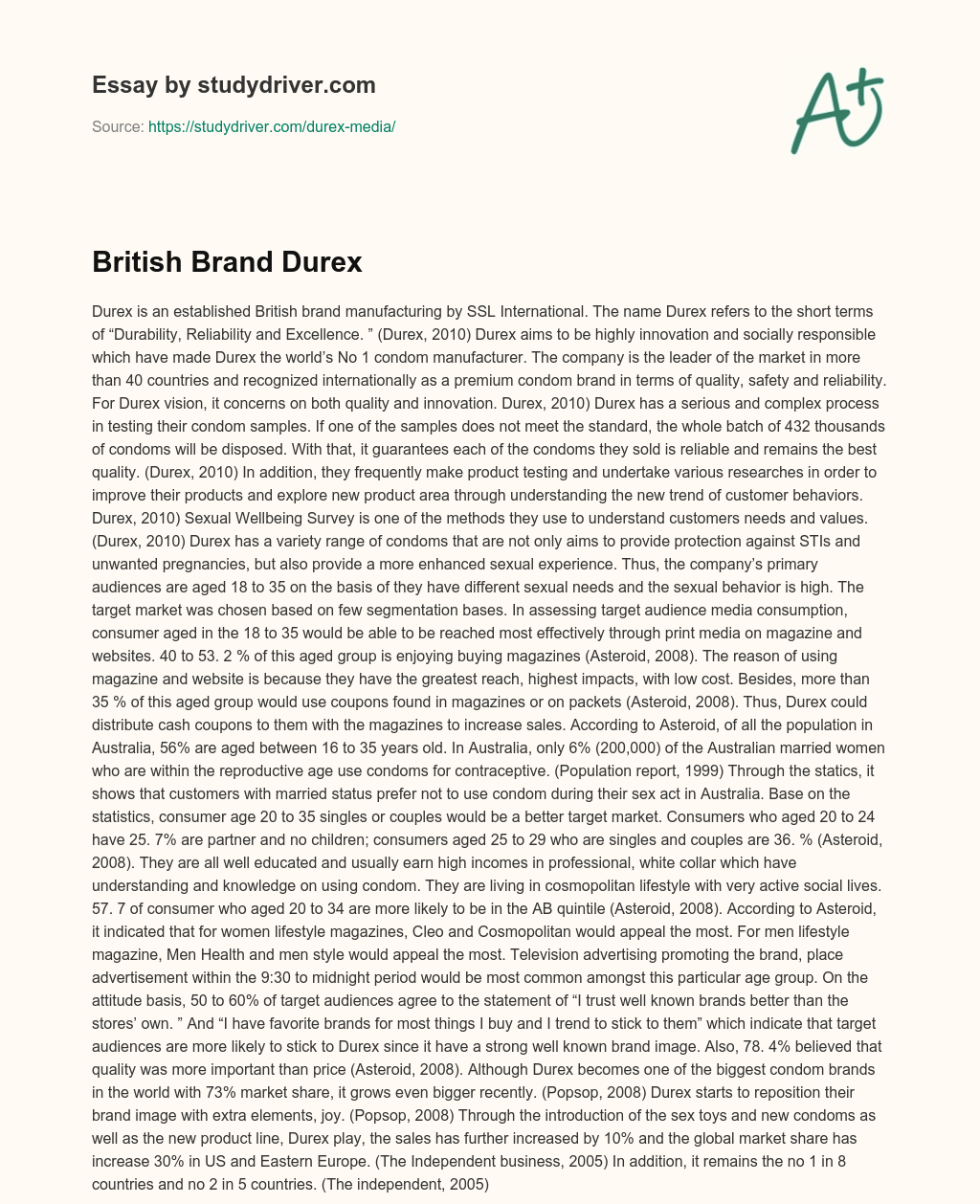 British Brand  Durex essay